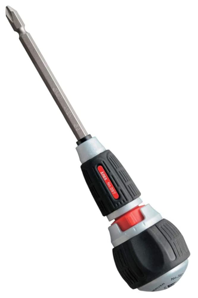 ANEX Ratcheting Screwdriver Ball Handle, Japanese Heavy Duty Magnetic Bit Set (Phillips+2, Flat Head-6), Quick Ball Grip 72 Gear Ratchet Screwdriver, Made in JAPAN - Image 1